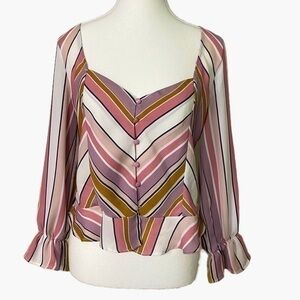 Lipslide‎ Pink and Neutral Striped Cropped Button Down Top
